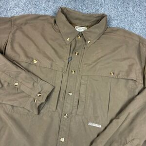Drake Waterfowl Systems Mens Large Brown Button Down Vent Back Hunting Shirt L